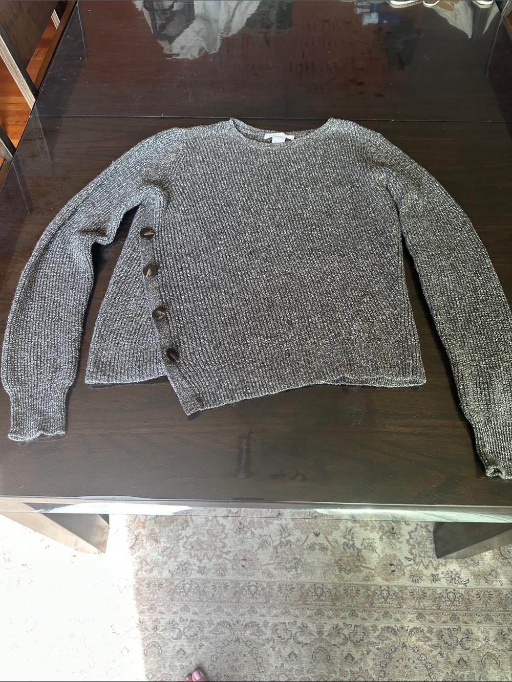 Design History Gray Crew Neck Button-Side Sweater
